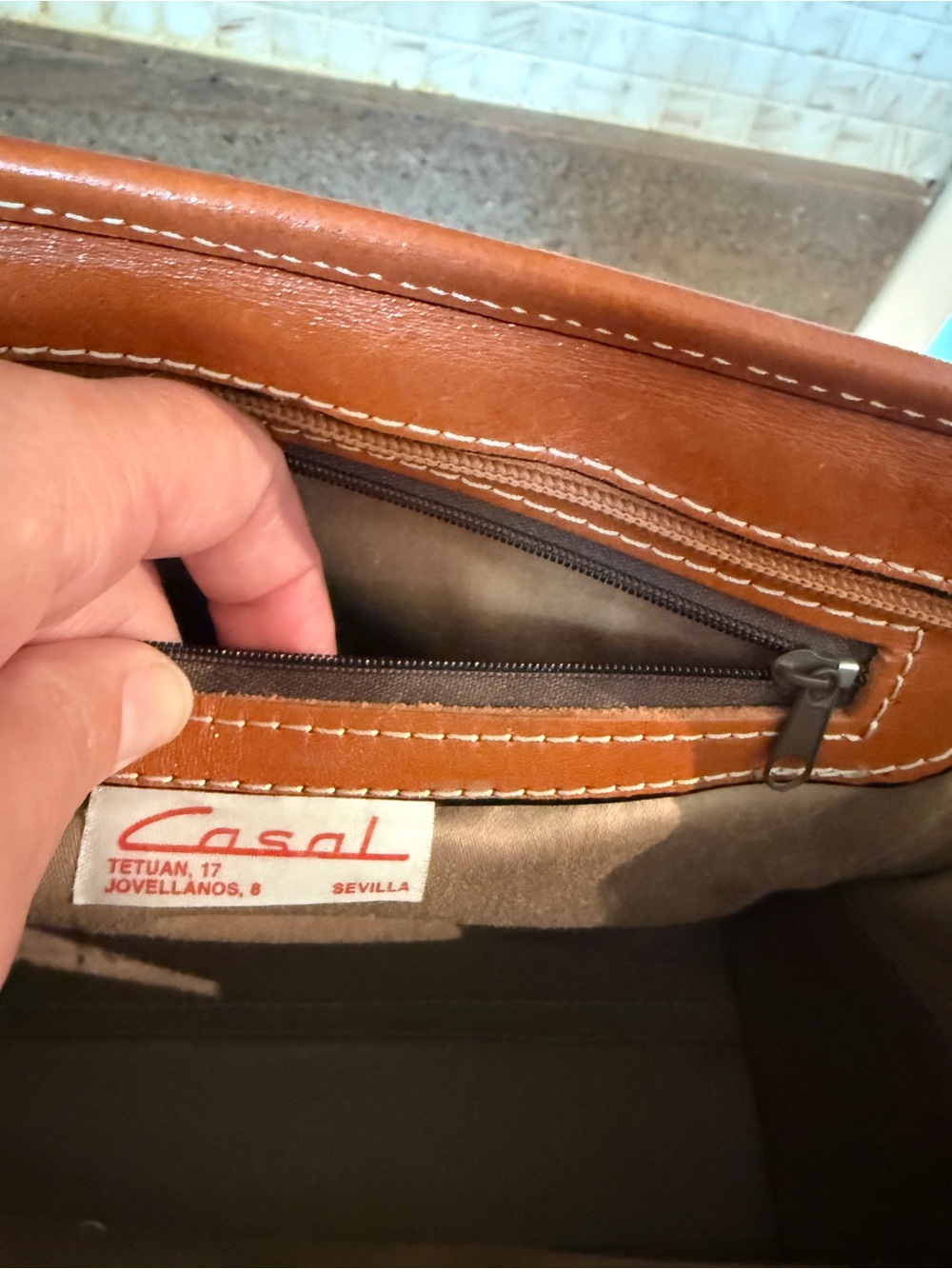 Cole Haan Cognac Leather Satchel with Brass Accents - Picture 5 of 6